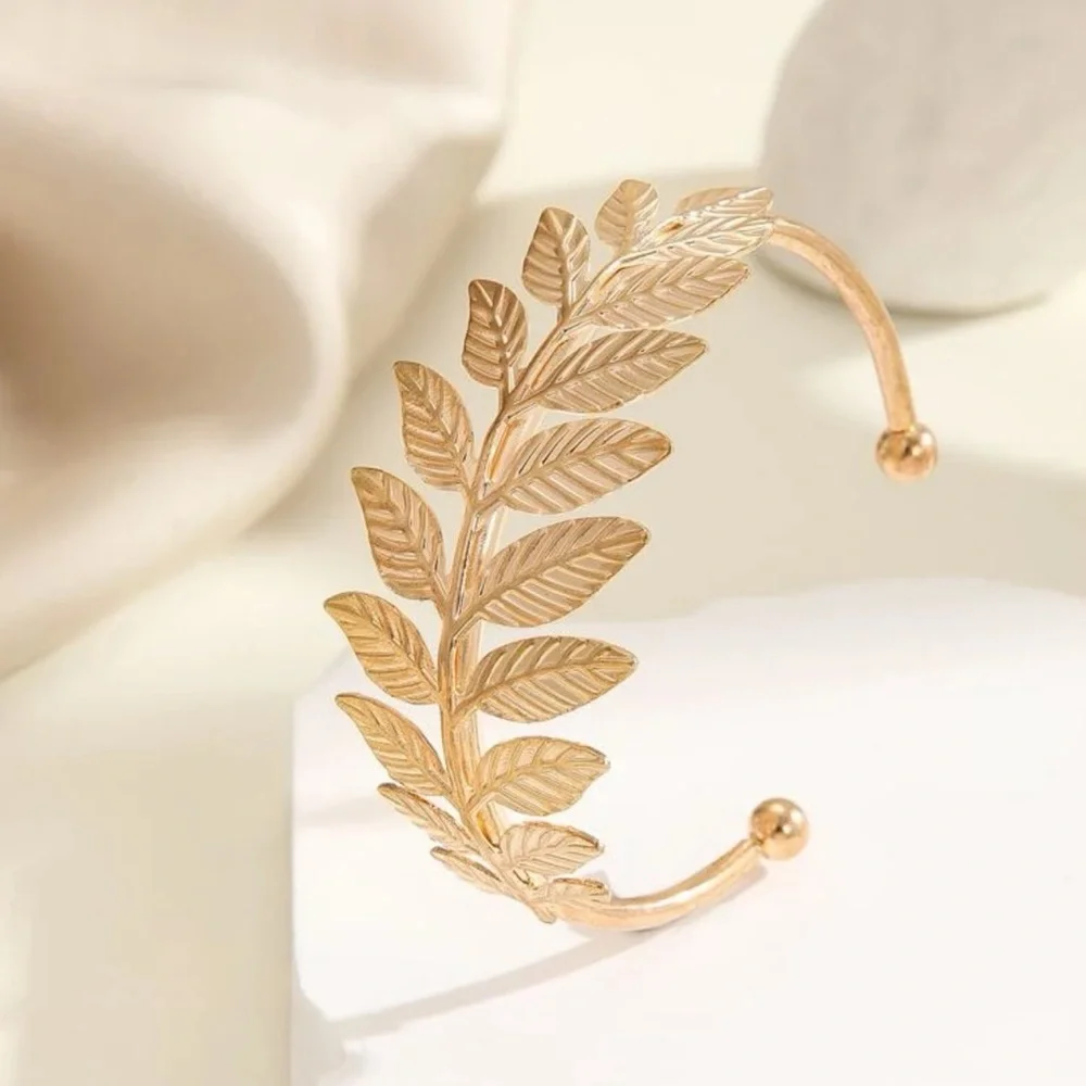 Gold Tone Greek Laurel Leaf Cuff Bracelet | Adjustable Open Bracelet